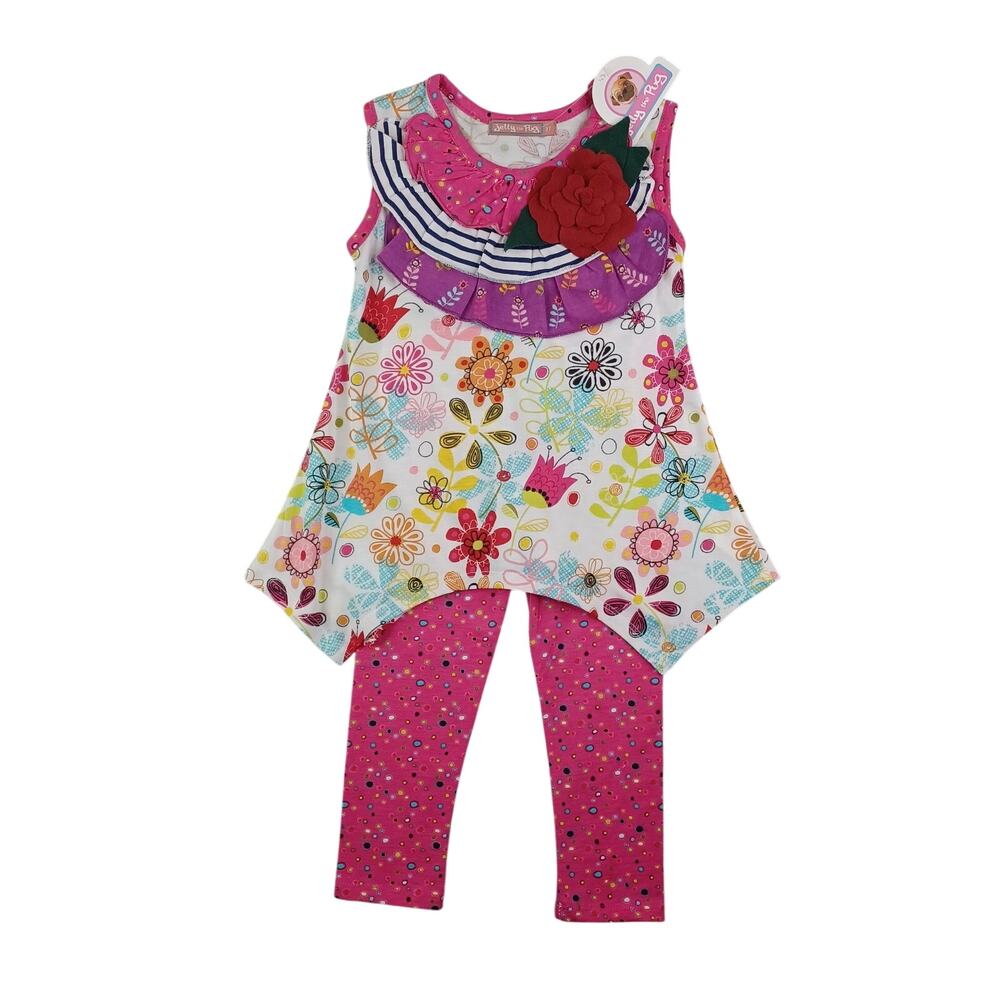 Jelly The Pug Girl Julie Floral Ruffle Knit Top & Legging Set Outfit Size 2T NWT